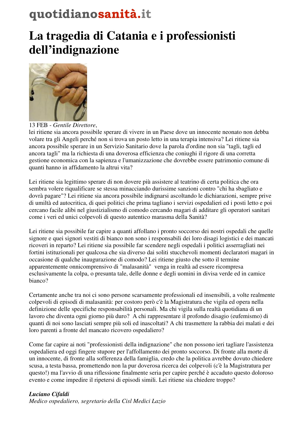 lettera quot sanita